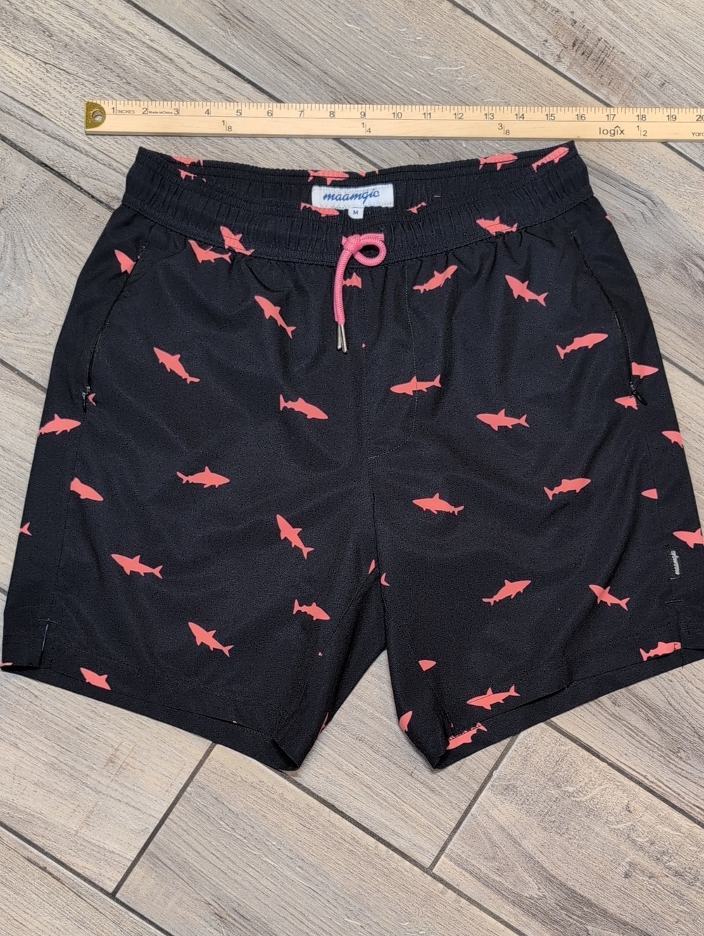 Men's Blue Swim Trunks with Coral Shark Print